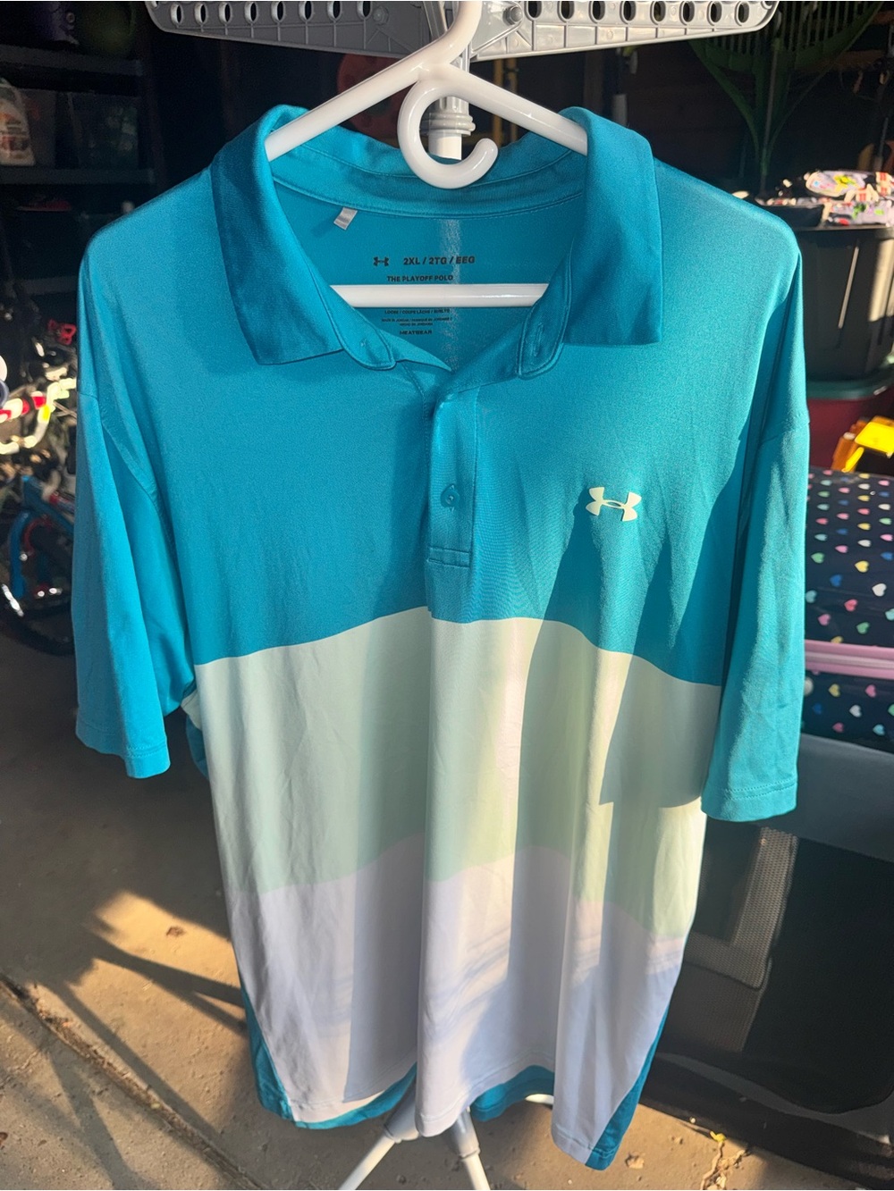 Under Armour Men’s “The Playoff Polo” Aqua and White Performance Colorblock Polo